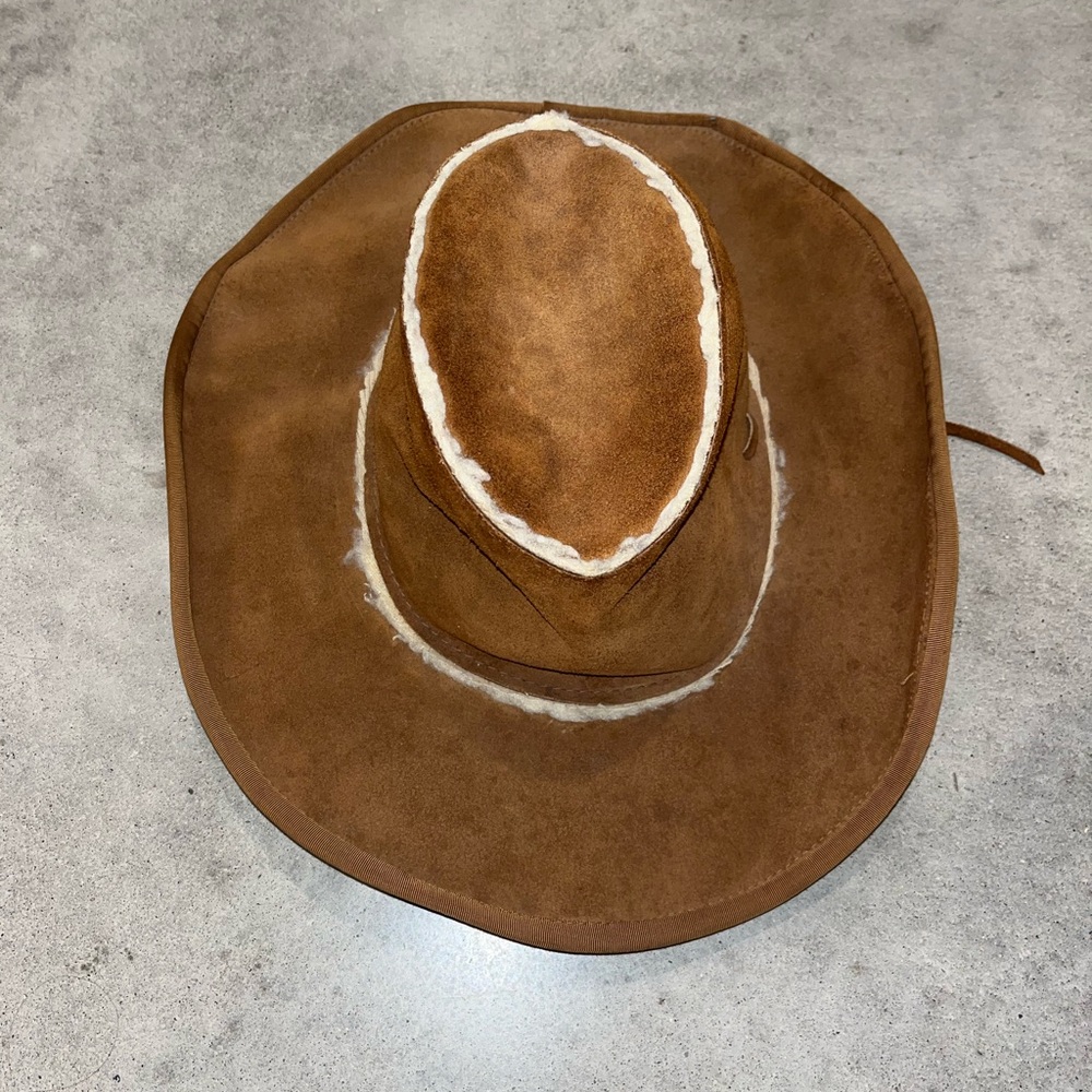 Vintage Suede Sherpa Winter Cowboy Hat United Hatters Cap Millinery Size Small